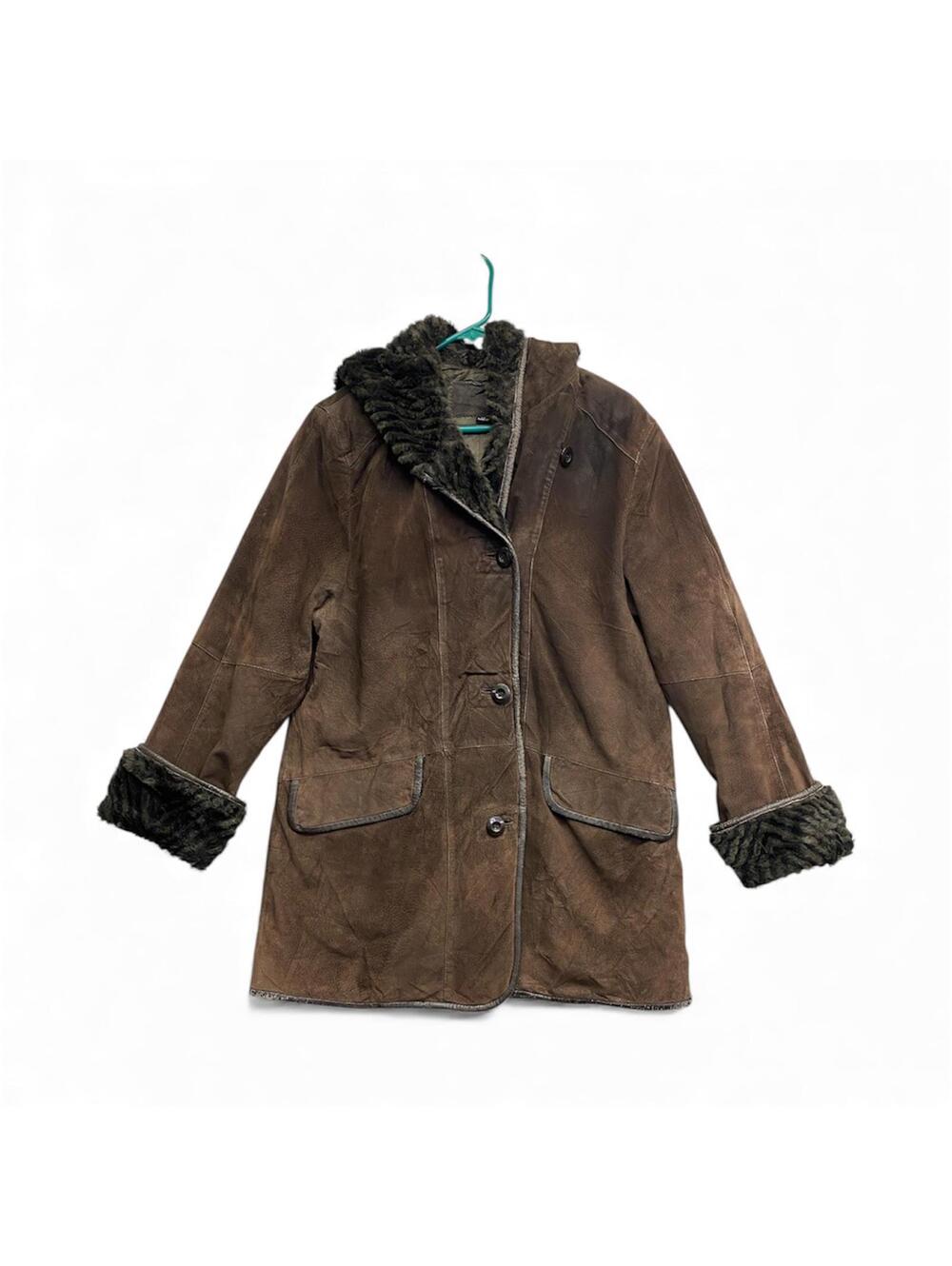 Vintage Y2k Nuage Suede Leather Midlength Jacket with Faux fur Hooded S/P